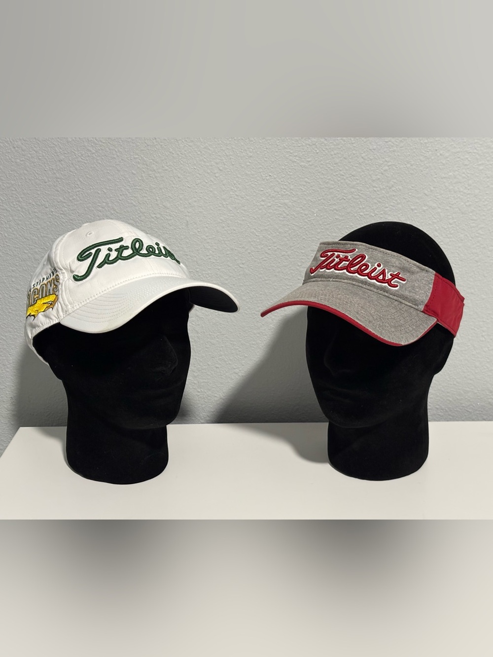 Titleist White Golf Cap with Green Logo & Gray/Red Visor Titleist Visor